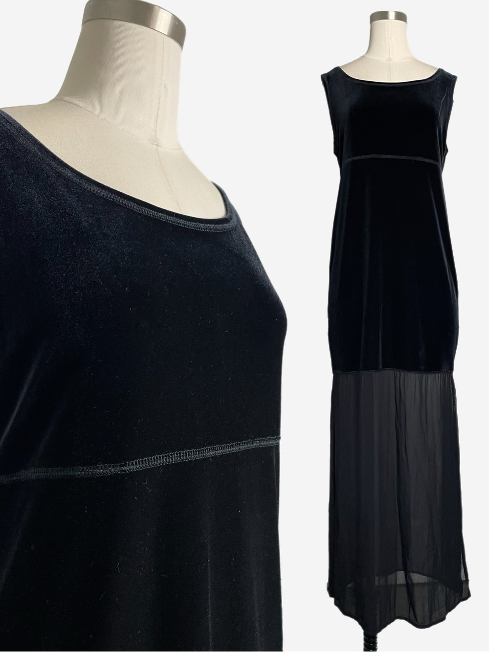 Vintage Y2K Carole Little black velvet chiffon sleeveless dress medieval XS/S